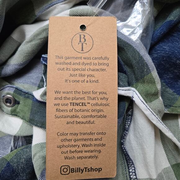 NWT Billy T Mabry Chambray Button Down Top Blue Green Plaid Size Large - Picture 4 of 7